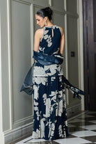 Blue Floral Print Halter Neck Kurta Sharara Set - MARKET